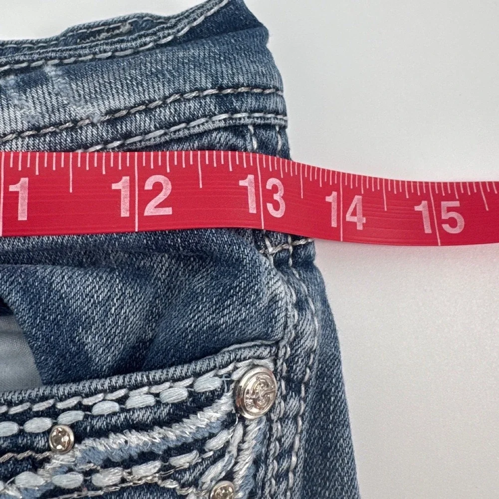 Grace in LA Girls Bootcut Jeans Size 12 Blue Embellished Rhinestone Distressed